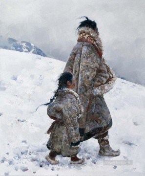 Chino Painting - Padre e hija AX Tíbet